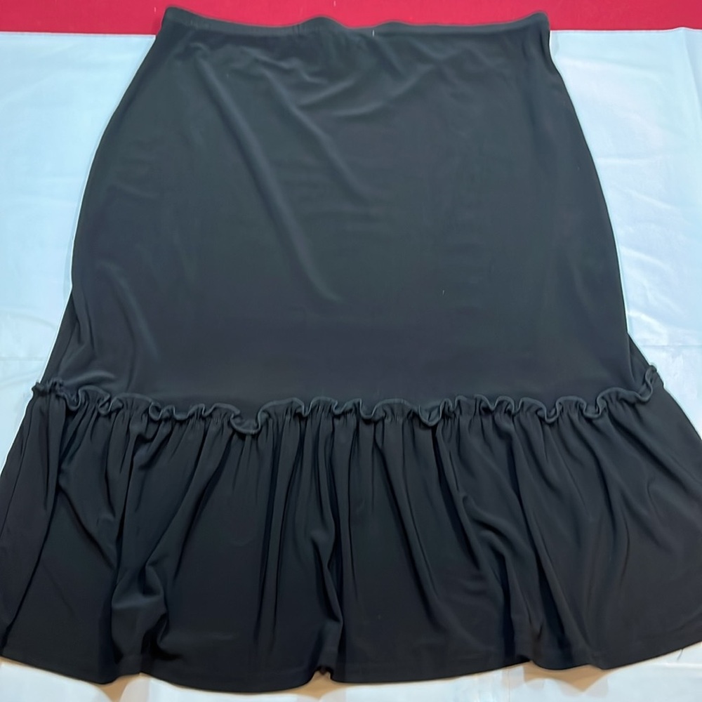 Notations BLACK slinky knit ruffle hem midi Skirt stretch waist medium Y2K women